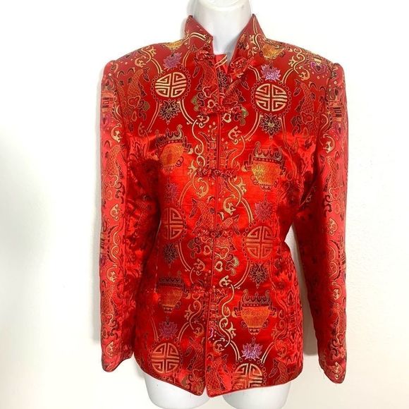 Vintage Oriental Silk Ornate Toggle Jacket - Picture 1 of 11